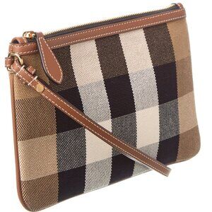 Burberry Peyton Clutch Wristlet Pouch ; Check Canvas Taupe; NWT